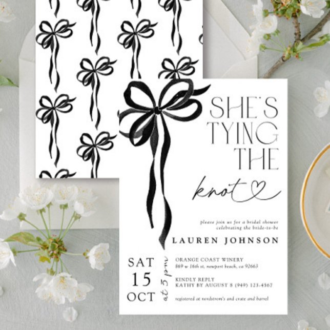 Black Bow She's Tying the Knot Bridal Shower Invitation (Easily personlize this sweet bridal shower invite for the perfect celebration of the bride-to-be!)