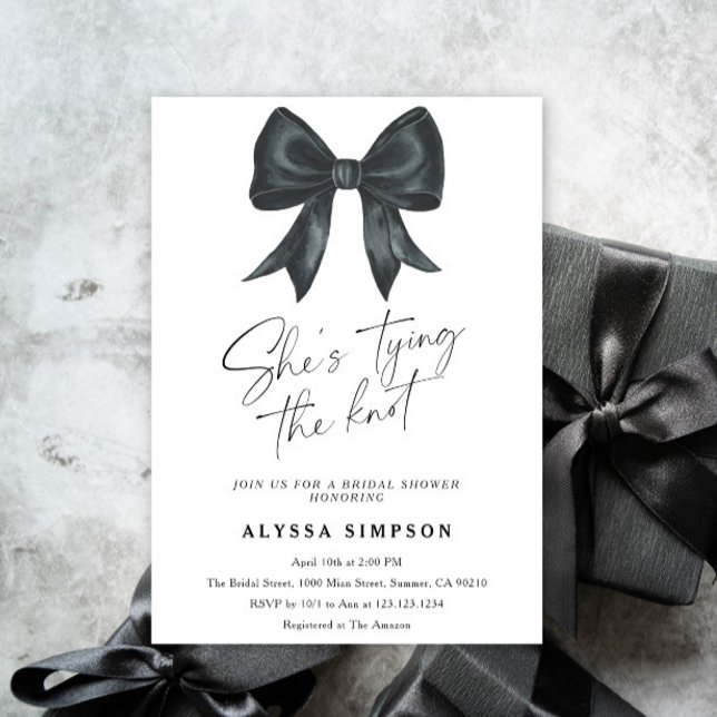 Black Bow She's tying the knot Bridal Shower Invitation (Creator Uploaded)