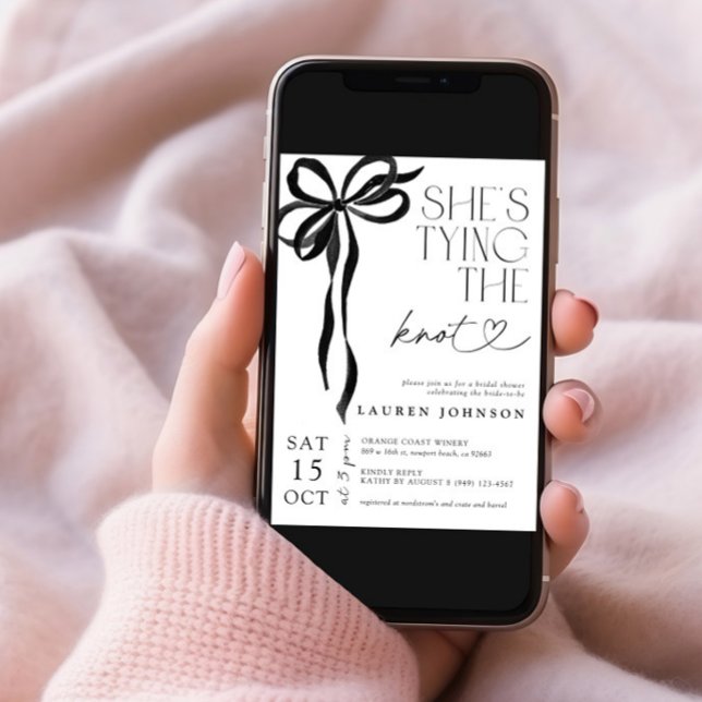 Black Bow She's Tying the Knot Bridal Shower Invitation (Creator Uploaded)