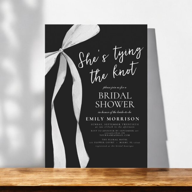 Black Bow She's Tying the Knot Bridal Shower Invitation (Creator Uploaded)