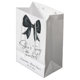 Black Bow She's tying the knot Bridal Shower Medium Gift Bag