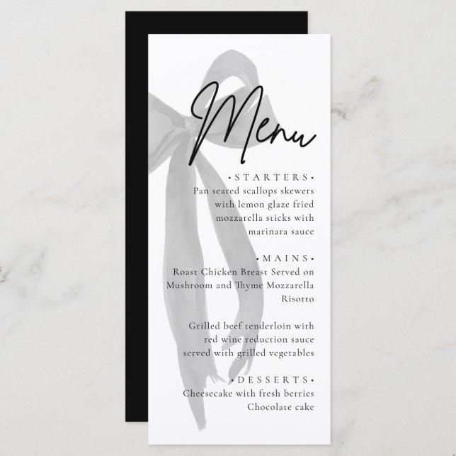 Black Bow She's Tying the Knot Bridal Shower Menu (Front/Back)