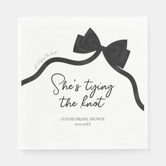 Black bow she's tying the knot bridal shower napkin (Front)