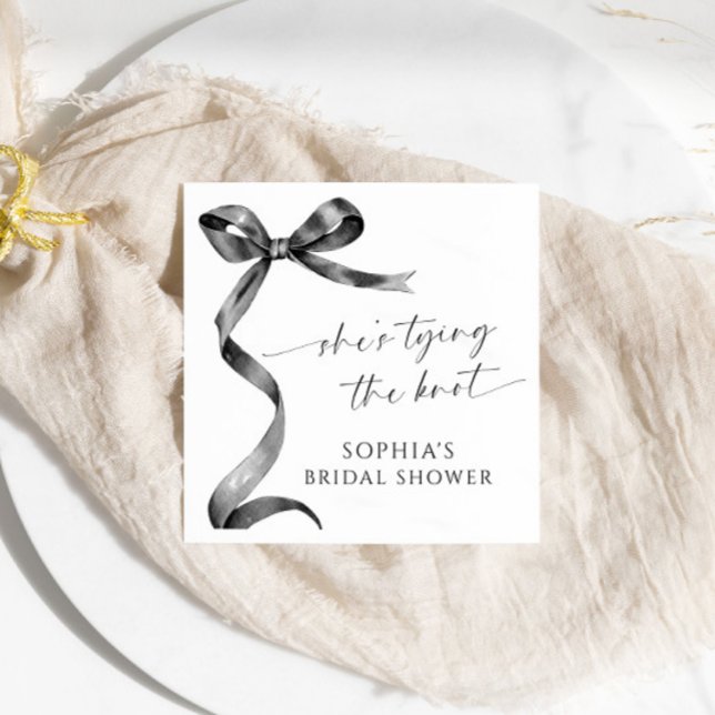 Black Bow She's Tying The Knot Bridal Shower Napkin (Creator Uploaded)