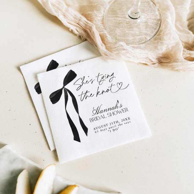 Black Bow She's Tying The Knot Bridal Shower Napkin (Creator Uploaded)
