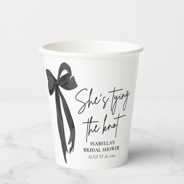 Black Bow She's Tying the Knot Bridal Shower Paper Cups (Front)