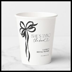 Black Bow She's Tying The Knot Bridal Shower Paper Cups