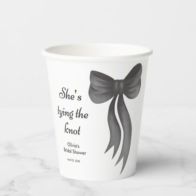 Black Bow She's Tying the Knot Bridal Shower  Paper Cups (Front)