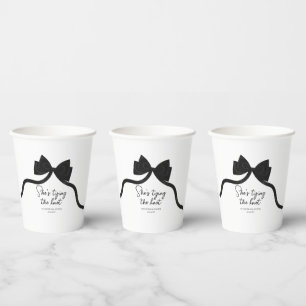 Black bow she's tying the knot bridal shower paper cups