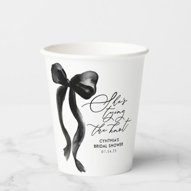 Black Bow She's Tying the Knot Bridal Shower Paper Cups (Front)