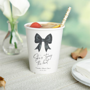 Black Bow She's tying the knot Bridal Shower Paper Cups