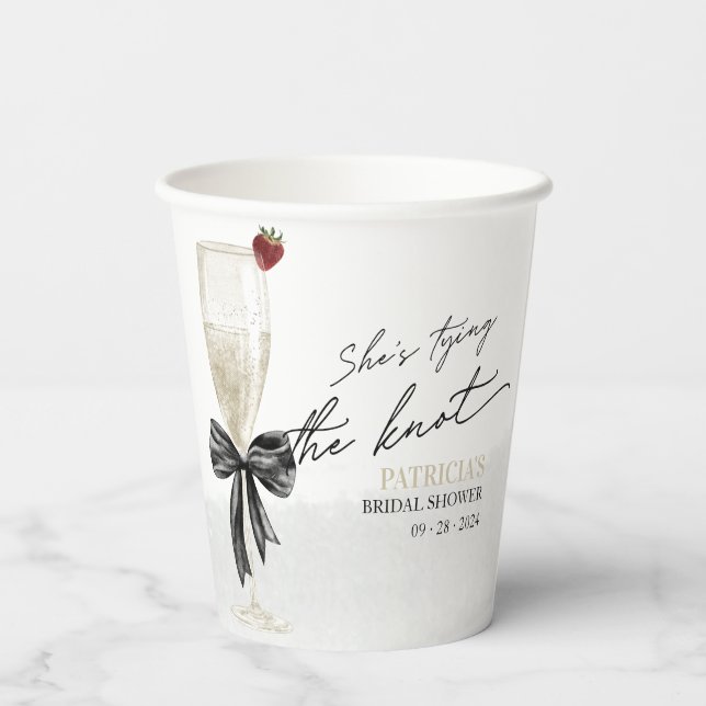 Black Bow She's Tying the Knot Bridal Shower Paper Cups (Back)