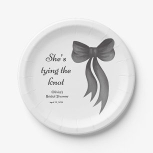 Black Bow She's Tying the Knot Bridal Shower  Paper Plate