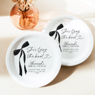 Black Bow She's Tying The Knot Bridal Shower Paper Plate