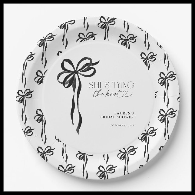 Black Bow She's Tying The Knot Bridal Shower Paper Plate (Creator Uploaded)