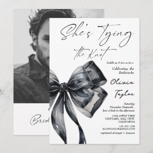 Black Bow She's Tying the Knot Bridal Shower Photo Invitation