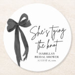 Black Bow She's Tying the Knot Bridal Shower Round Paper Coaster<br><div class="desc">Add a touch of elegance to your tablescape with our Black Bow "She’s Tying the Knot" Round Paper Coasters. Featuring a chic black ribbon bow and modern minimalist design, these coasters are perfect for bridal showers, bachelorette parties, or coquette-themed celebrations. A stylish and practical addition for drink stations, place settings,...</div>