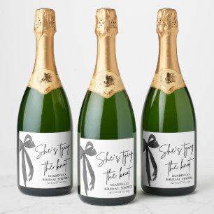 Black Bow She's Tying the Knot Bridal Shower Sparkling Wine Label