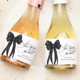 Black Bow She's Tying The Knot Bridal Shower Sparkling Wine Label
