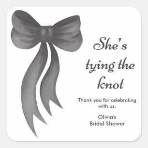 Black Bow She's Tying the Knot Bridal Shower  Square Sticker