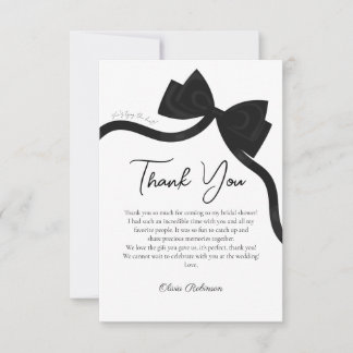 Black Bow She's tying the knot bridal shower Thank You Card