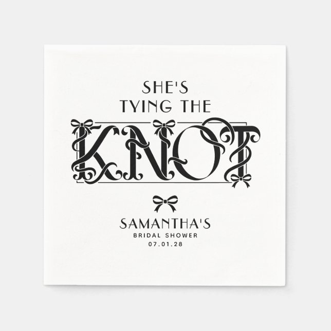 Black Bow She's Tying the Knot Chic Bridal Shower Napkin (Front)