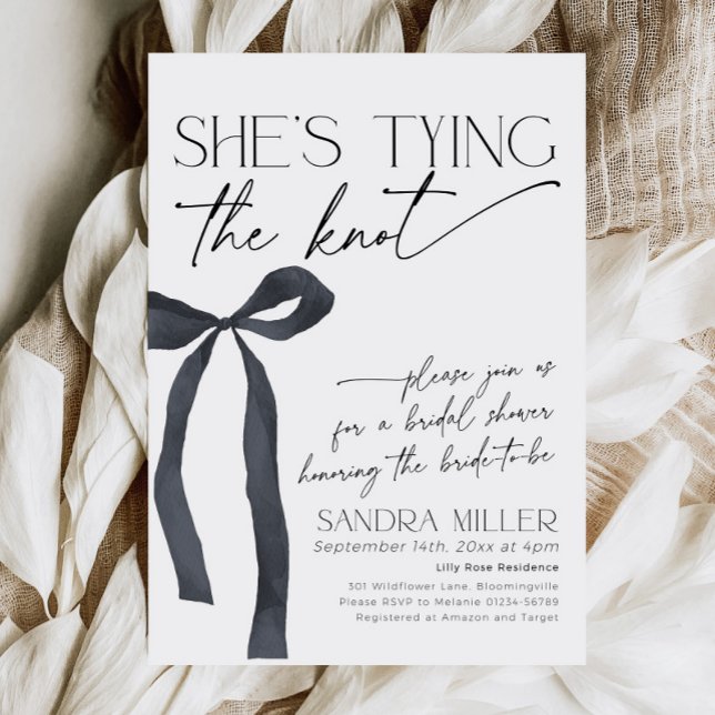 Black Bow She's tying the knot Goth Bridal Shower Invitation (Creator Uploaded)