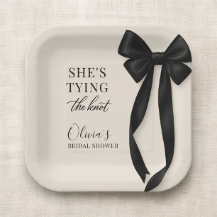 Black Bow She's Tying The Knot Party Paper Plate