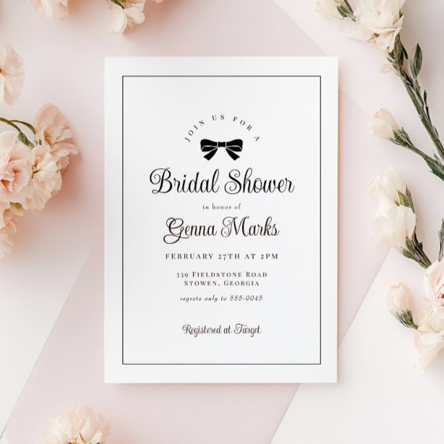 Black Bow Simple Elegant Bridal Shower Invitation (Creator Uploaded)
