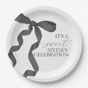 Black Bow Sweet Sixteen Birthday Party Decor Paper Plate