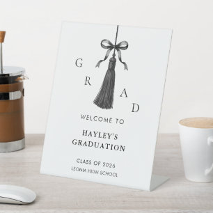 Black Bow Tassel Graduation Party Welcome Pedestal Sign