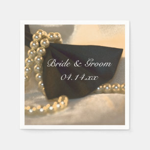 Black Bow Tie and White Pearls Wedding Napkin
