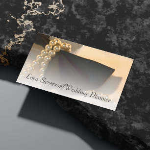 Black Bow Tie and White Pearls Wedding Planner Business Card