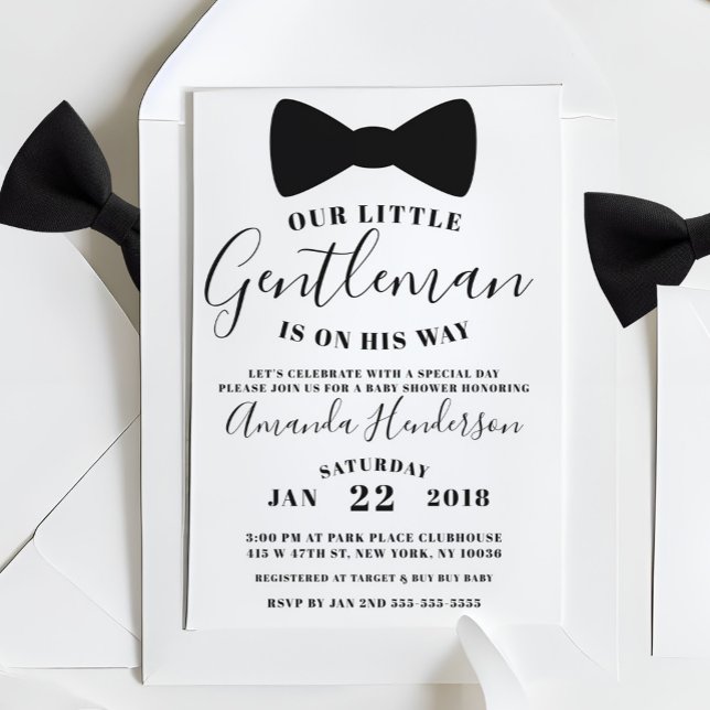 Black Bow Tie Gentleman Baby Shower Invitation (Creator Uploaded)