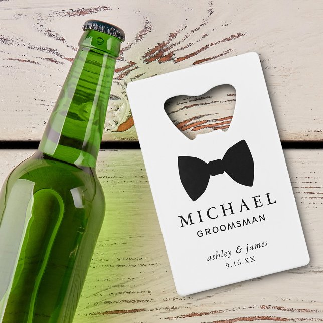 Black Bow Tie Groomsman Personalised Wedding (Black Bow Tie Groomsman Personalized Wedding Credit Card Bottle Opener)