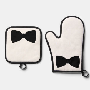 Black Bow Tie Oven Mitt and Pot Holders Oven Mitt & Pot Holder Set