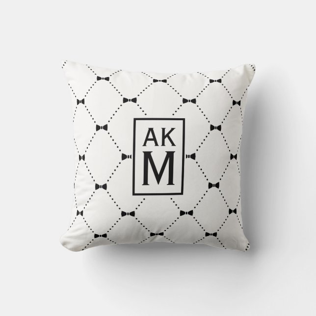 Black Bow Tie Pattern Custom Monogram Pillow (Front)