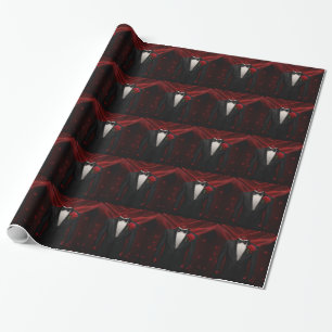 Black Bow Tie with Red Rose Tuxedo Wrapping Paper