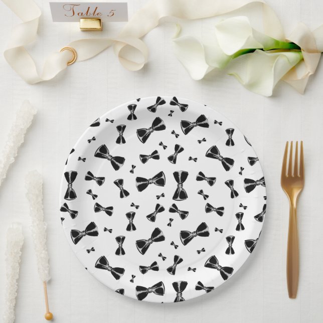 Black bow ties paper plate (Wedding)