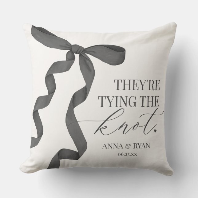 Black Bow Tying the Knot Bridal Shower Gift Cushion (Front)