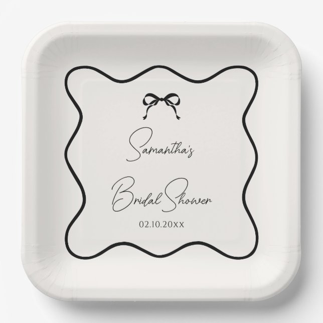 Black Bow Tying the Knot Bridal Shower Paper Plate (Front)