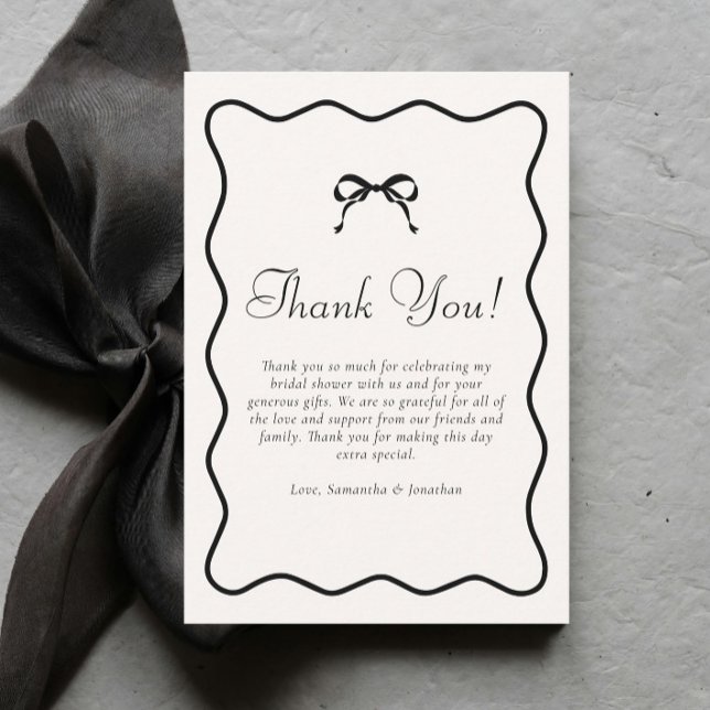 Black Bow Tying the Knot Bridal Shower Thank You Card (Creator Uploaded)