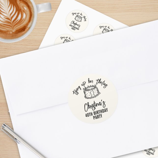 Black Bow Tying Up Her Thirties 40th Birthday Classic Round Sticker (Creator Uploaded)