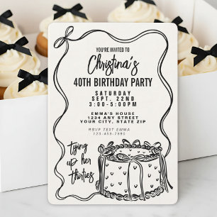Black Bow Tying Up Her Thirties 40th Birthday Invitation