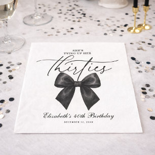 Black Bow Tying Up Her Thirties 40th Birthday Napkin