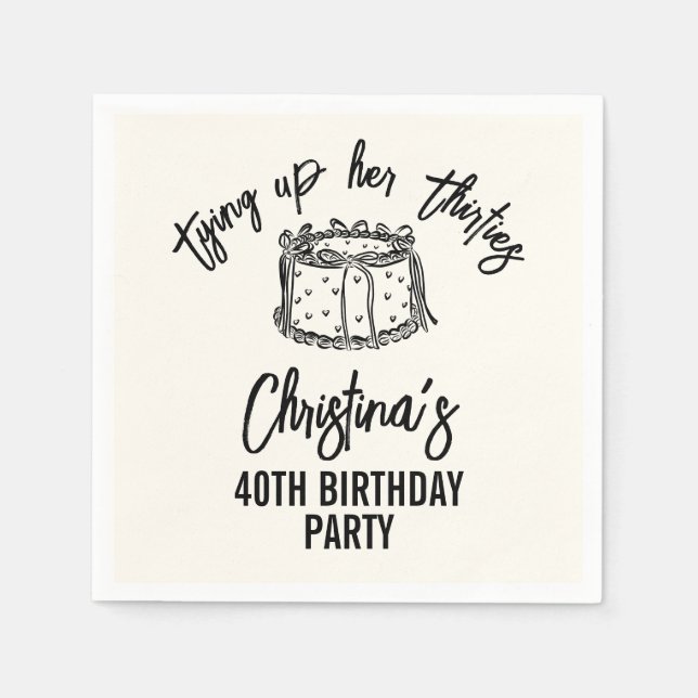 Black Bow Tying Up Her Thirties 40th Birthday Napkin (Front)