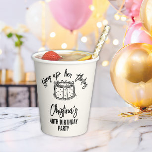 Black Bow Tying Up Her Thirties 40th Birthday Paper Cups