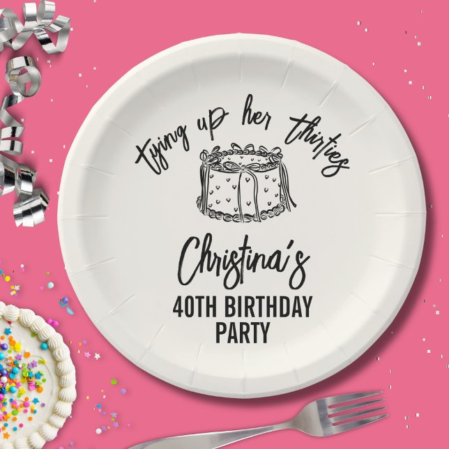 Black Bow Tying Up Her Thirties 40th Birthday Paper Plate (Creator Uploaded)