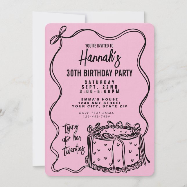 Black Bow Tying Up Her Twenties 30th Birthday Invitation (Front)