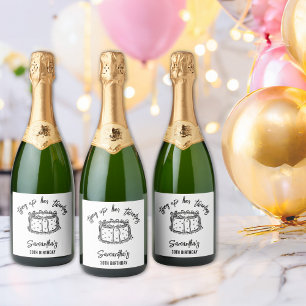 Black Bow Tying Up Her Twenties 30th Birthday  Sparkling Wine Label
